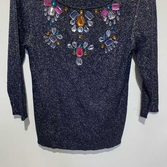 Objects D'art Women's Multicolor Rhinestone Metallic Ribbed Knit Sweater Medium - Picture 2 of 9